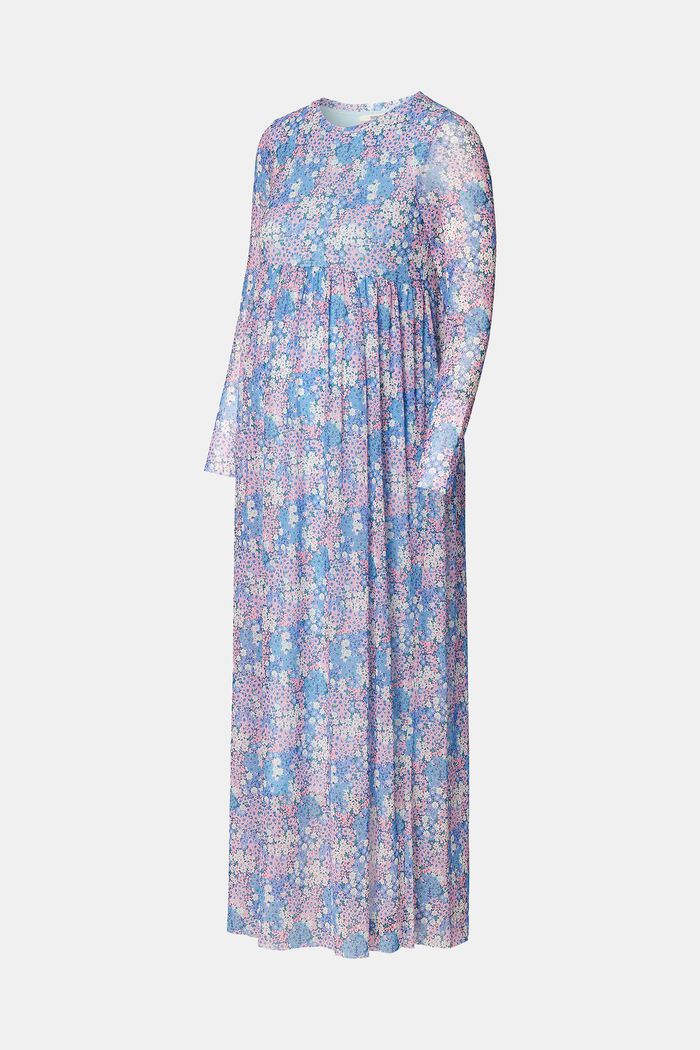 Síťované maxi šaty s květovaným potiskem, LIGHT BLUE, detail image number 4