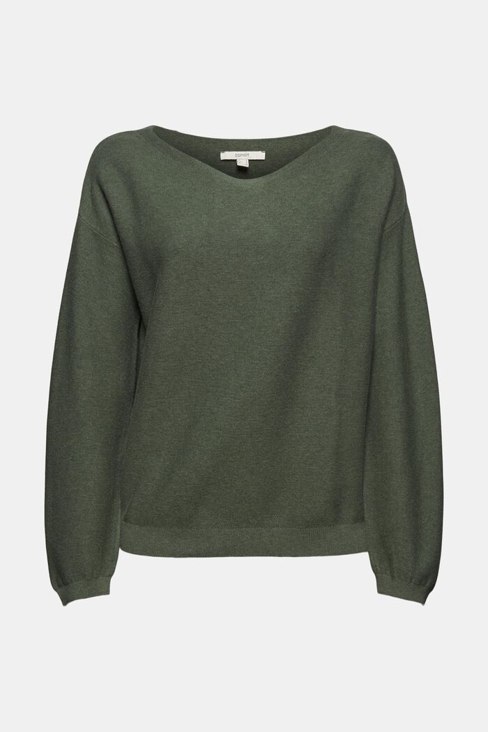 Pletený pulovr ze 100% bio bavlny, KHAKI GREEN, detail image number 0