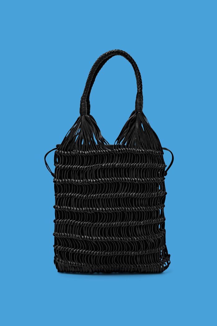 Kožená kabelka shopper s uzly, BLACK, detail image number 0