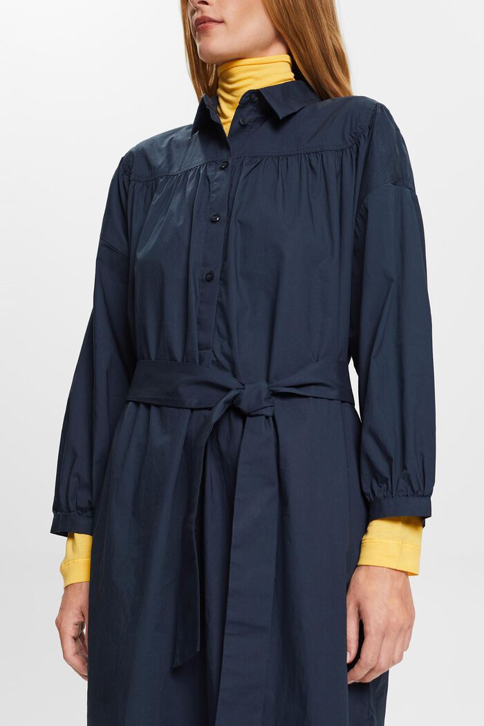 Košilové šaty s vázačkou, 100 % bavlna, PETROL BLUE, detail image number 2