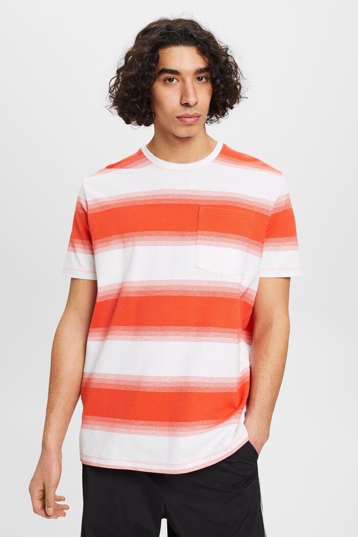 Pruhované tričko z bavlněného piké, ORANGE RED, detail image number 0