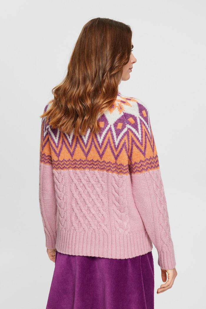 Žakárový pulovr s rolákem, z pleteniny s vlnou, PINK, detail image number 3
