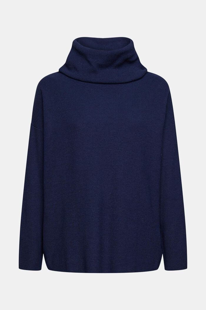 S vlnou/kašmírem: pulovr s volně splývavým límcem, NAVY, overview