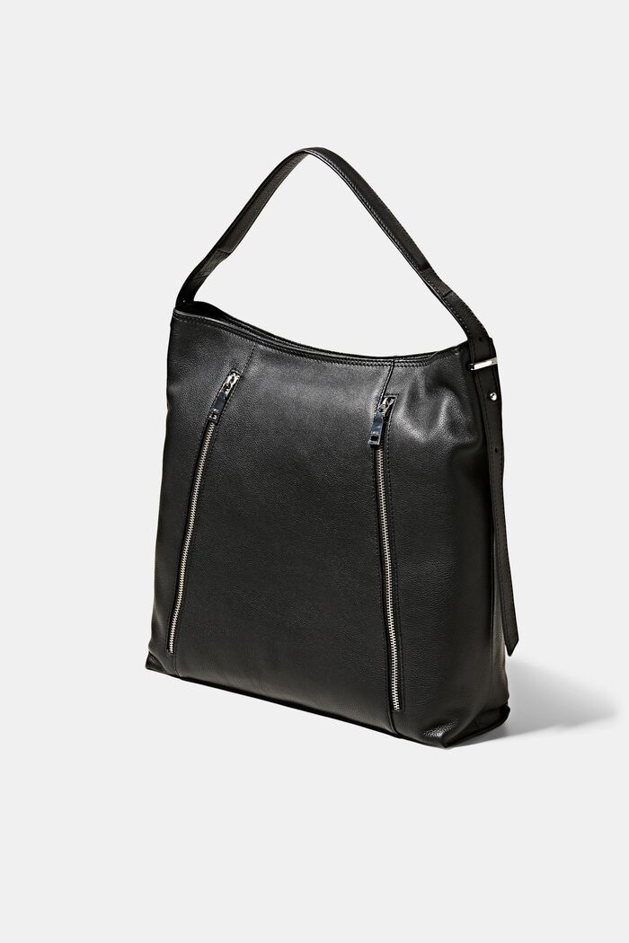 Kožená kabelka s přihrádkami na zip, BLACK, detail image number 3