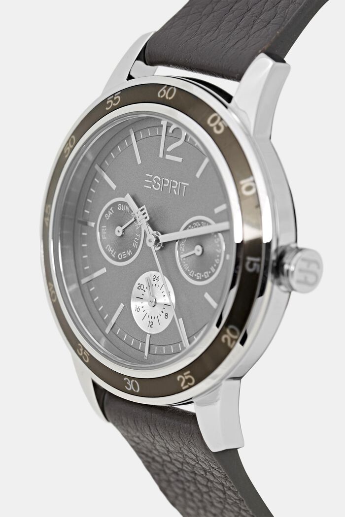 Multifunkční hodinky s koženým páskem, DARK GREY, detail image number 1