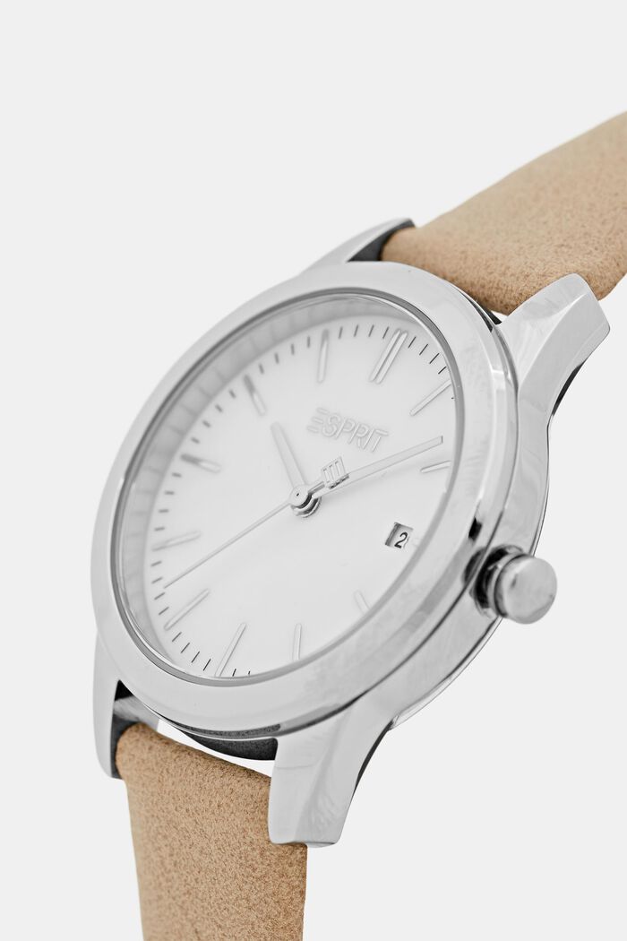 Nerezové hodinky s páskem z imitace kůže, BEIGE, detail image number 1