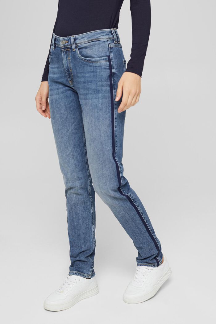 Strečové džíny s tkanými proužky, BLUE MEDIUM WASHED, detail image number 0