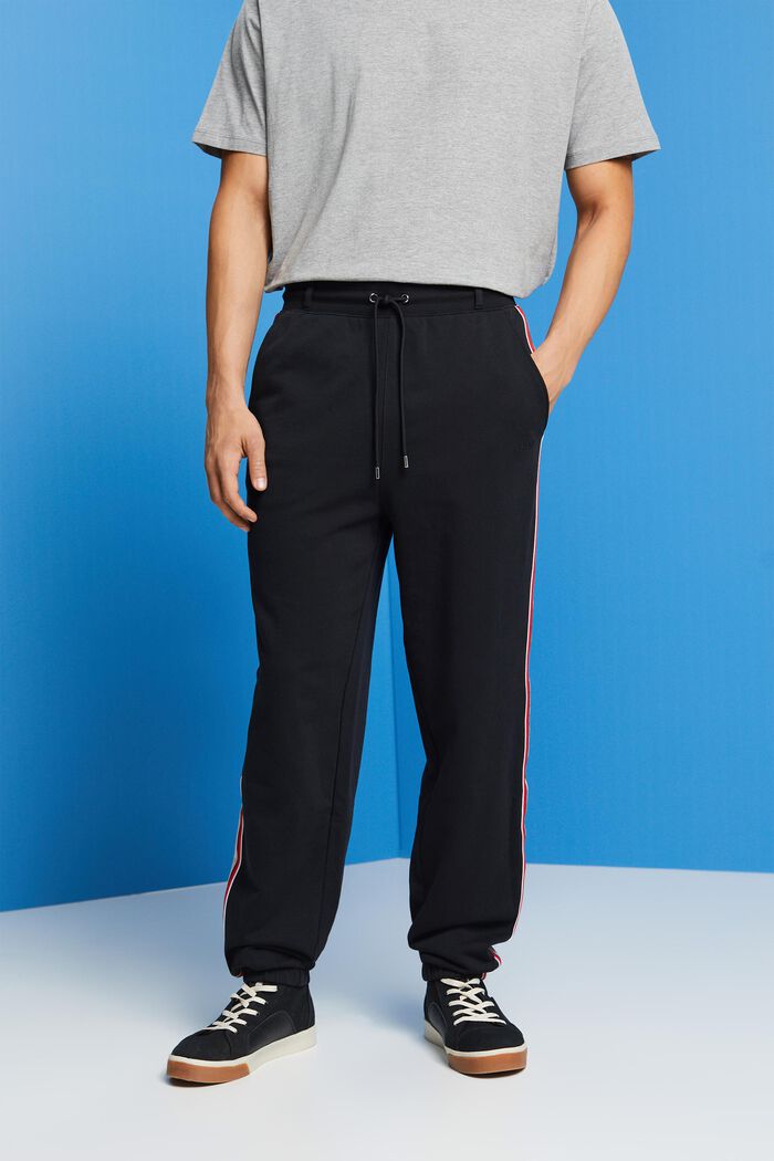 Bavlněné teplákové kalhoty s pruhy, BLACK, detail image number 0