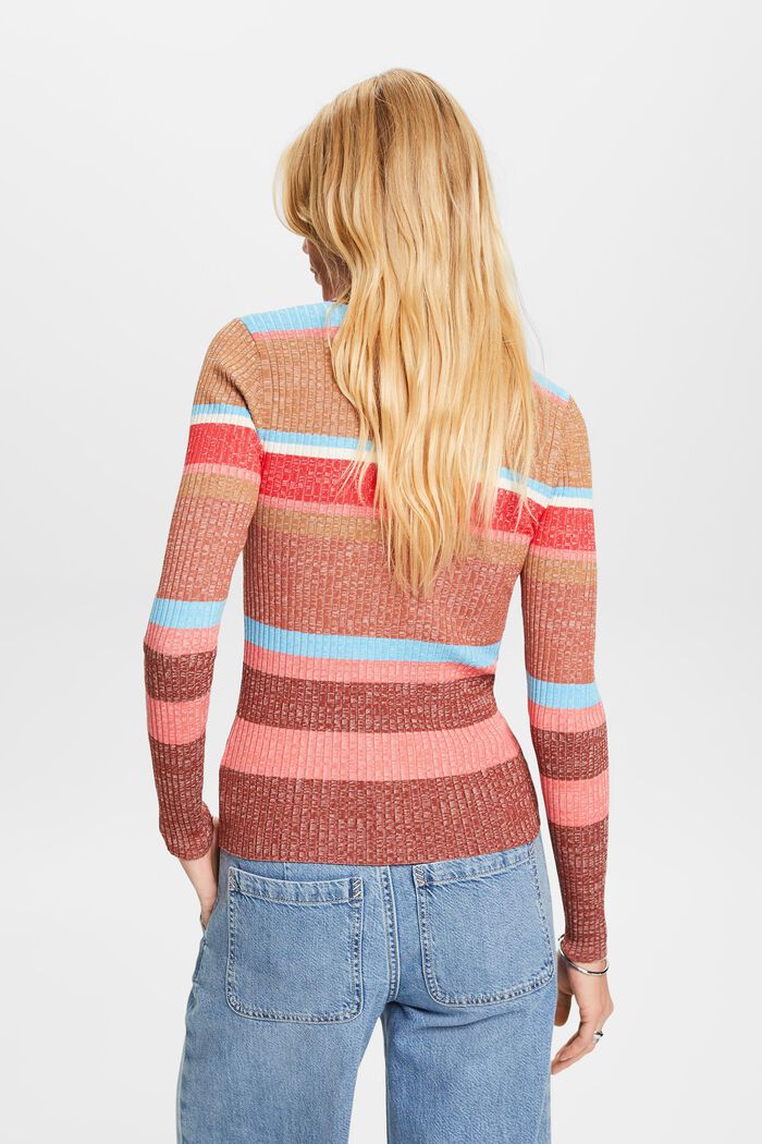 Pruhovaný pulovr z žebrové pleteniny, LENZING™ ECOVERO™, RUST BROWN, detail image number 3