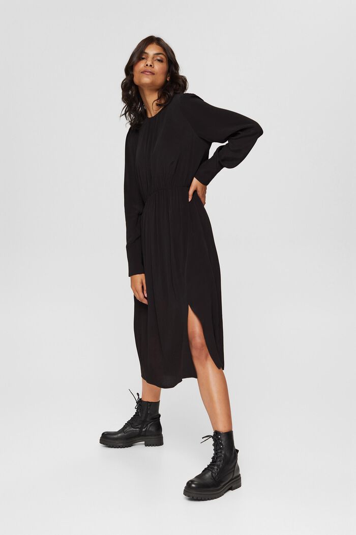 Midi šaty s elastickým pasem, LENZING™ ECOVERO™, BLACK, overview