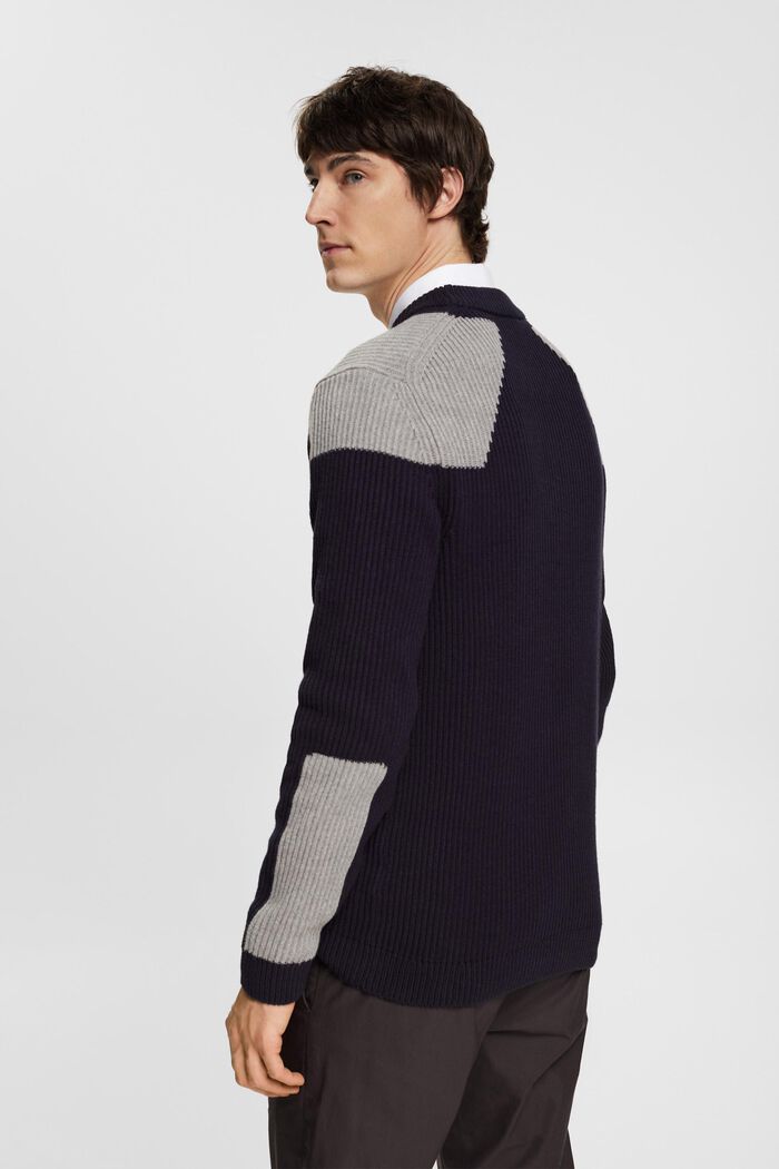 Žebrovaný pulovr s detaily barevných bloků, NAVY, detail image number 3