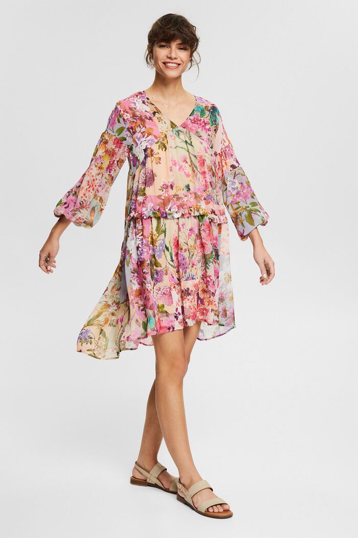 Z recyklovaného materiálu: šifonové šaty s květovaným vzorem, PINK FUCHSIA, detail image number 1