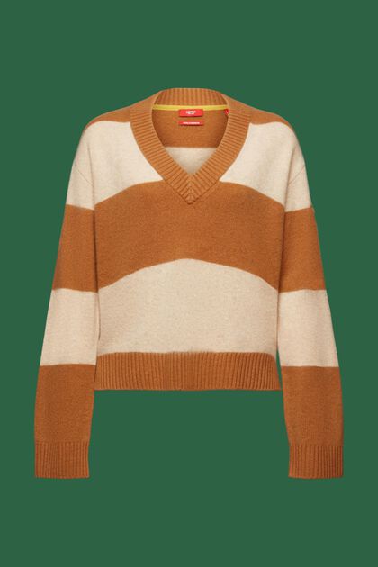 Kašmírový pulovr se špičatým výstřihem a proužky