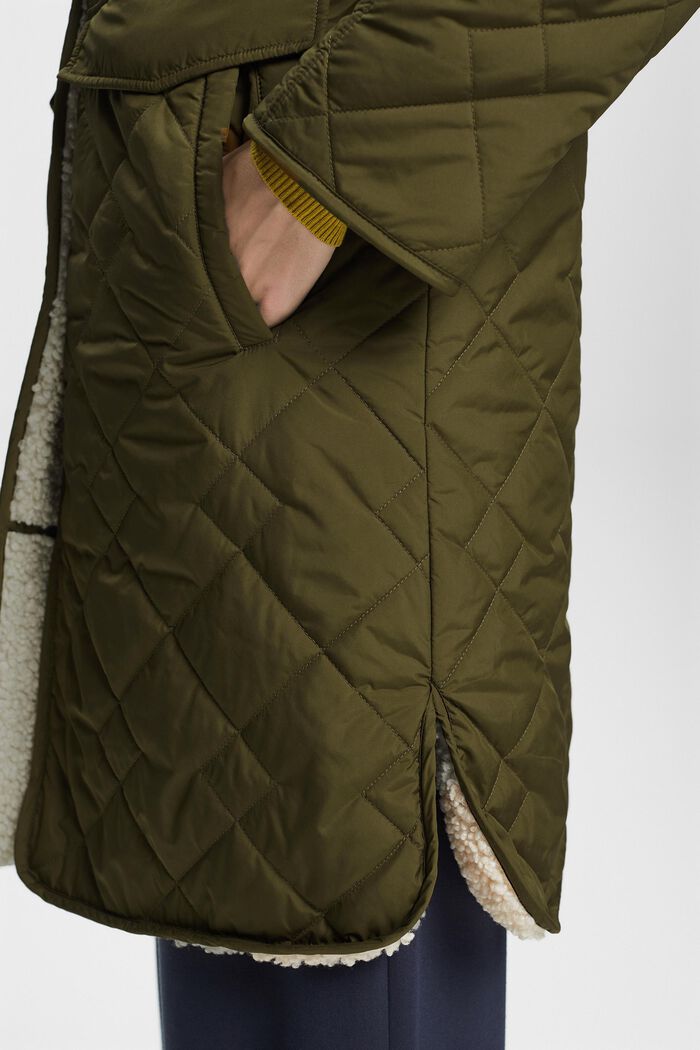 Oboustranný prošívaný kabát z materiálu sherpa, DARK KHAKI, detail image number 1