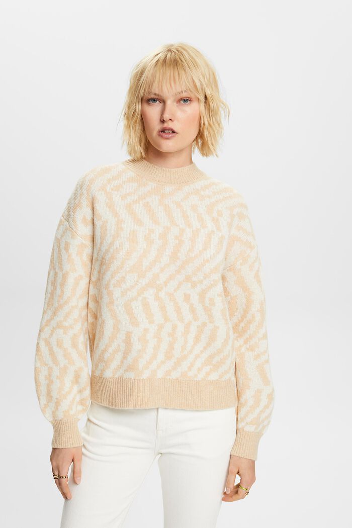 Žakárový pulovr s abstraktním vzorem, DUSTY NUDE, detail image number 0