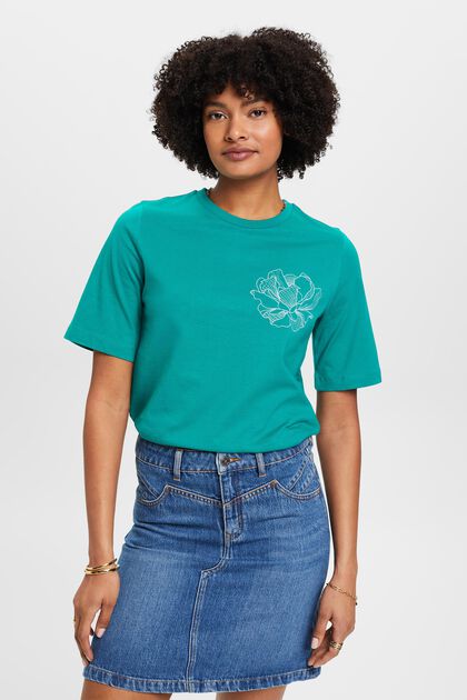 Bavlněné tričko s vyšitou květinou