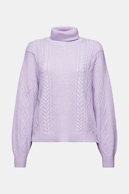Pletený pulovr s copánkovým vzorem a s nízkým rolákem
