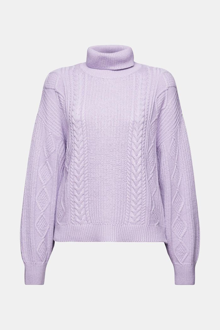 Pletený pulovr s copánkovým vzorem a s nízkým rolákem, LAVENDER, detail image number 6