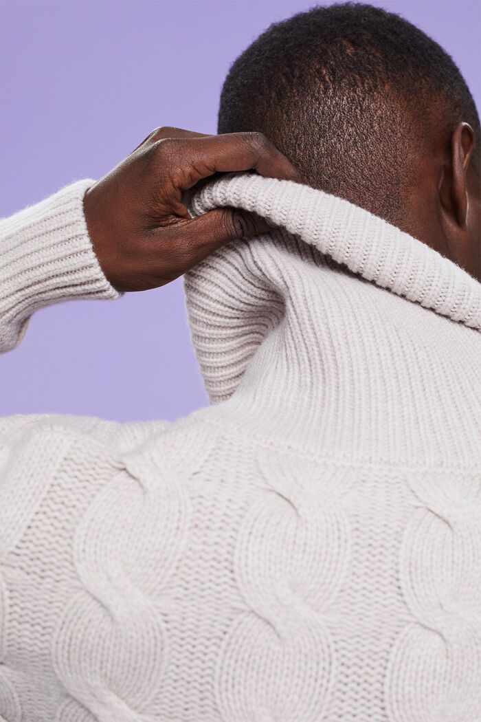 Šálový pulovr z vlněné copánkové pleteniny, LIGHT TAUPE, detail image number 3