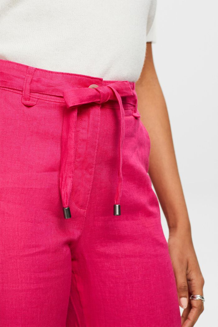 Lněné kalhoty se širokými nohavicemi a opaskem, PINK FUCHSIA, detail image number 4