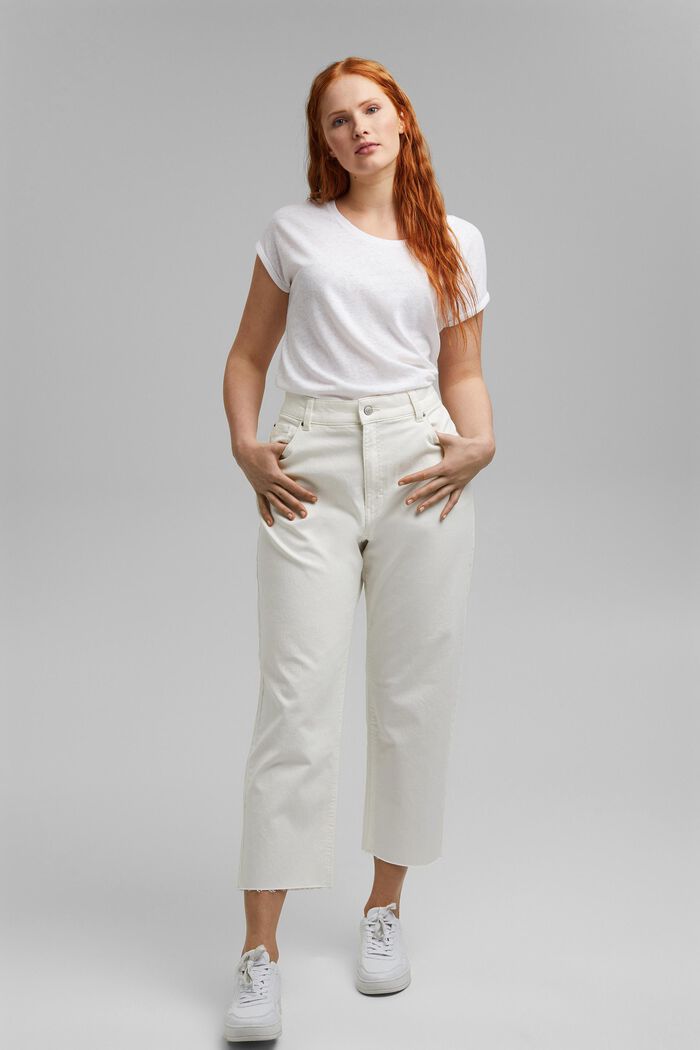 Zkrácené džíny s vysokým pasem, bio bavlna, OFF WHITE, detail image number 1