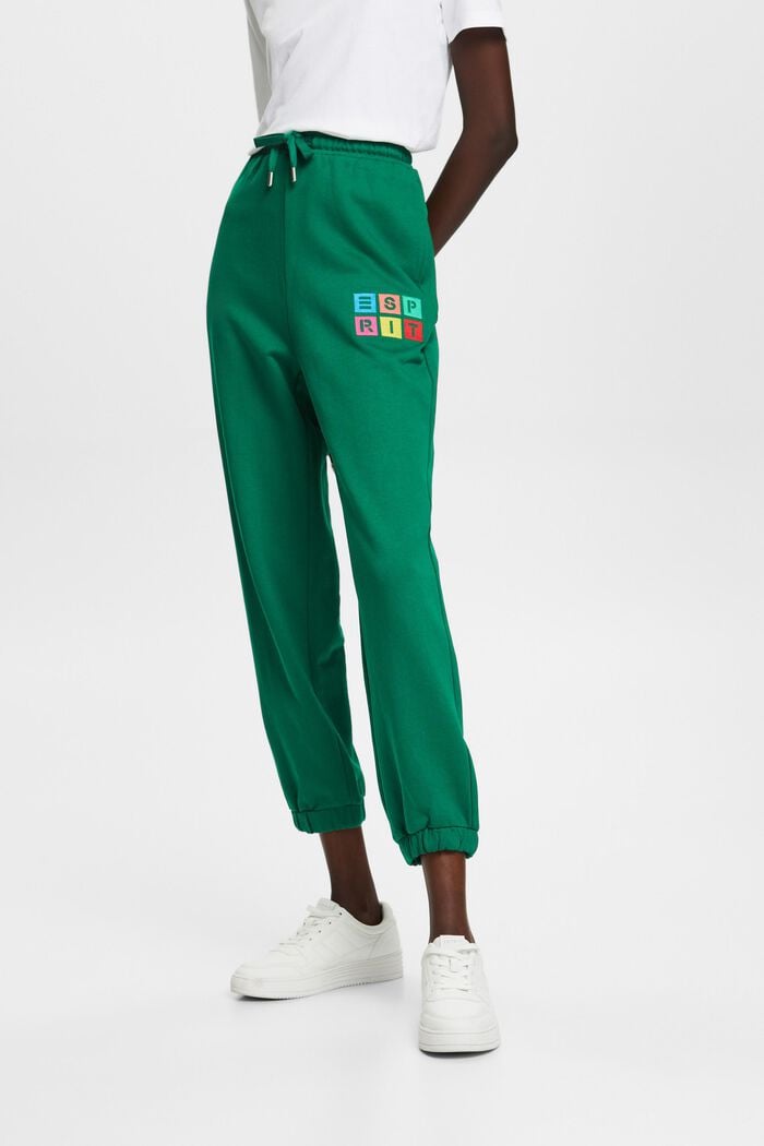 Teplákové kalhoty s vyšitým logem, bio bavlna, DARK GREEN, detail image number 0