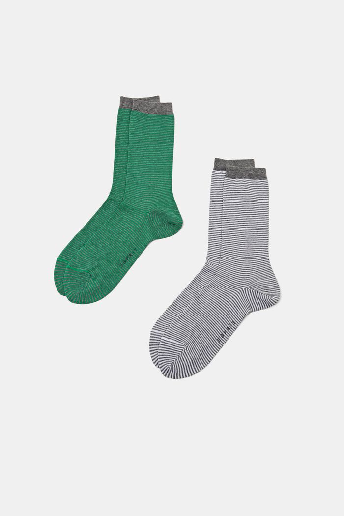 2 páry ponožek z hrubé pruhované pleteniny, GREEN / GREY, detail image number 0