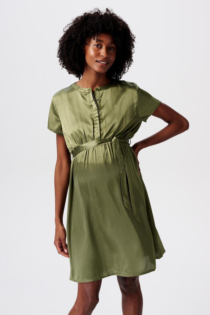 MATERNITY Saténové šaty s páskem, OLIVE GREEN, detail image number 0