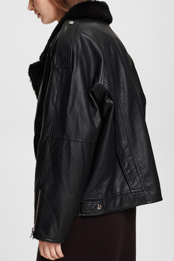 Motorkářská bunda z imitace kůže, s plyšovou podšívkou, BLACK, detail image number 4