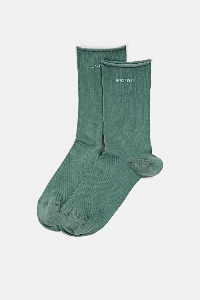 Ponožky se srolovanými náplety, ze směsi s bavlnou, DARK JADE, overview