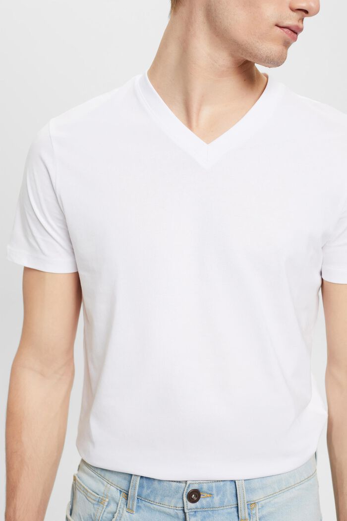 Bavlněné tričko Slim Fit se špičatým výstřihem, WHITE, detail image number 2