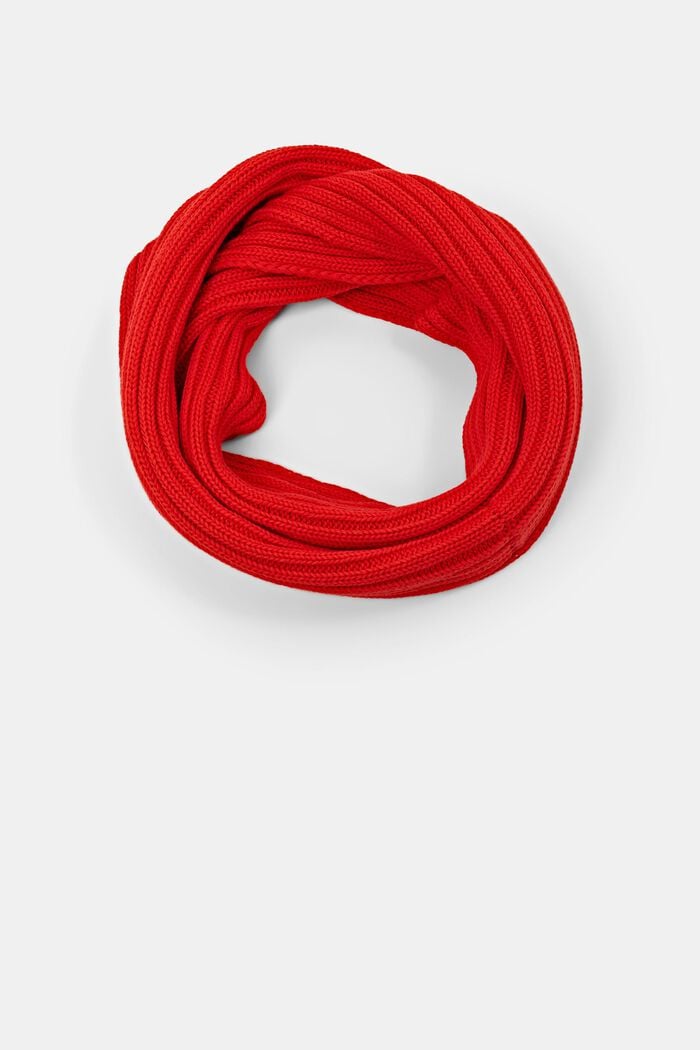 Volnější kruhová šála z žebrové pleteniny, 100% bavlna, ORANGE RED, overview