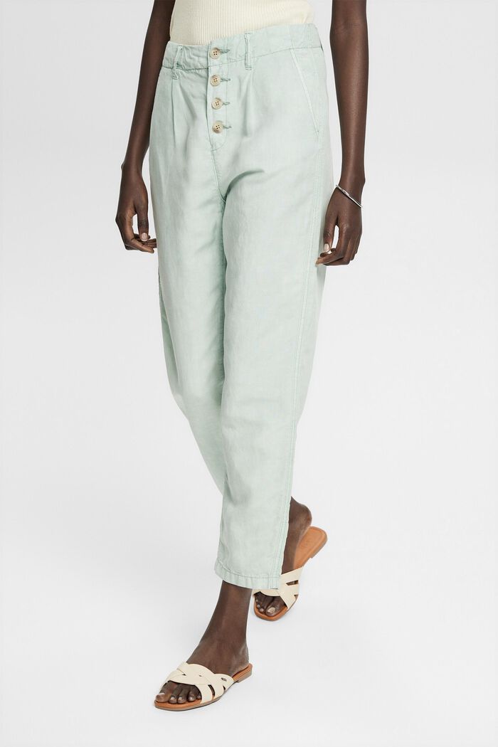 Se lnem: Kalhoty s knoflíkovou lištou, DUSTY GREEN, detail image number 0