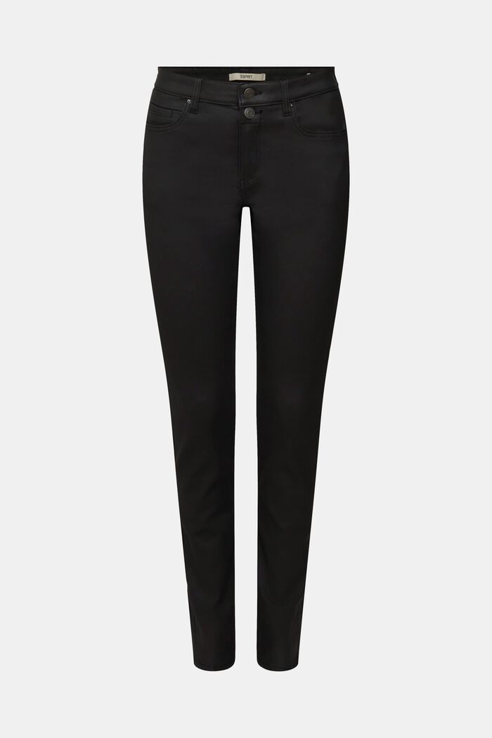 Strečové kalhoty s povrchovou úpravou a dvojitým knoflíkem, BLACK, detail image number 6