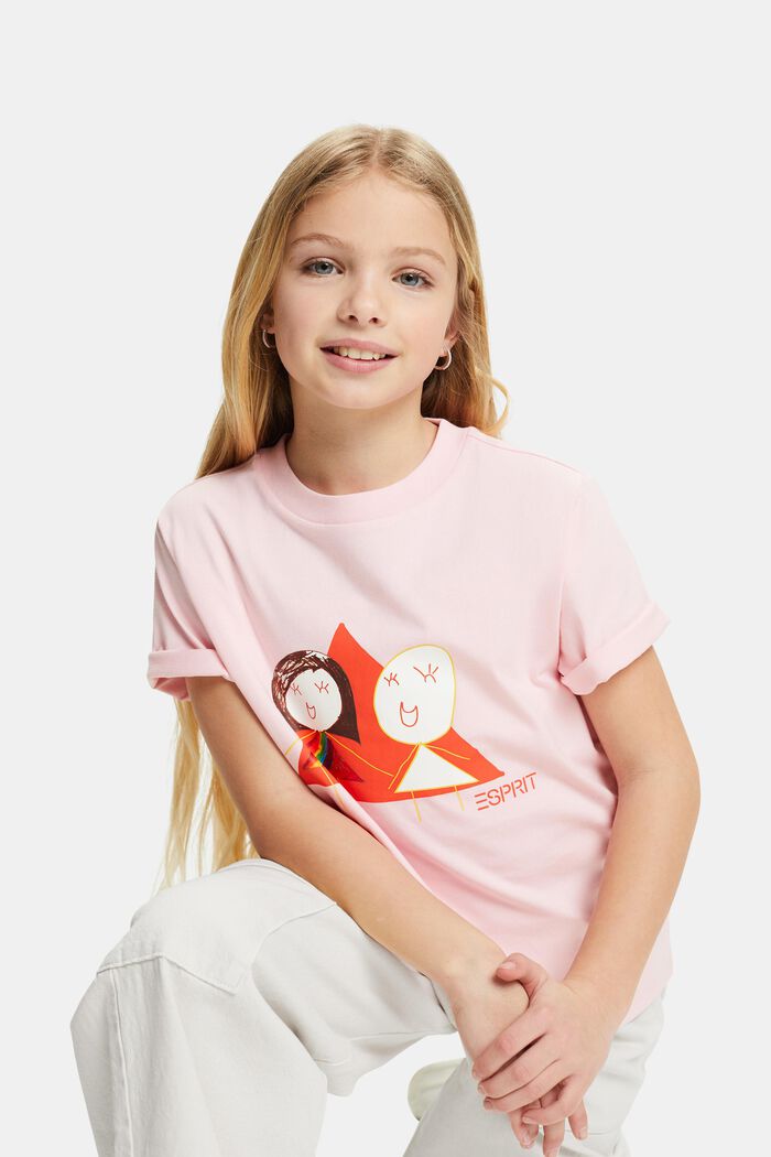 Tričko z bavlněného žerzeje, s grafickým designem, PASTEL PINK, detail image number 0