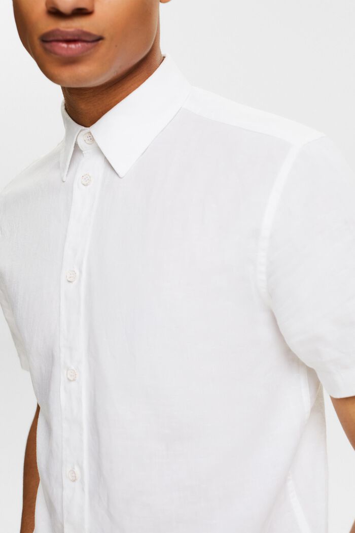 Košile s krátkým rukávem, ze směsi lnu a bavlny, WHITE, detail image number 3
