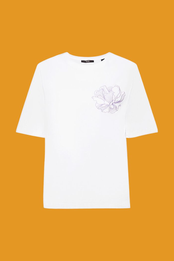 Bavlněné tričko s vyšitou květinou, OFF WHITE, detail image number 6