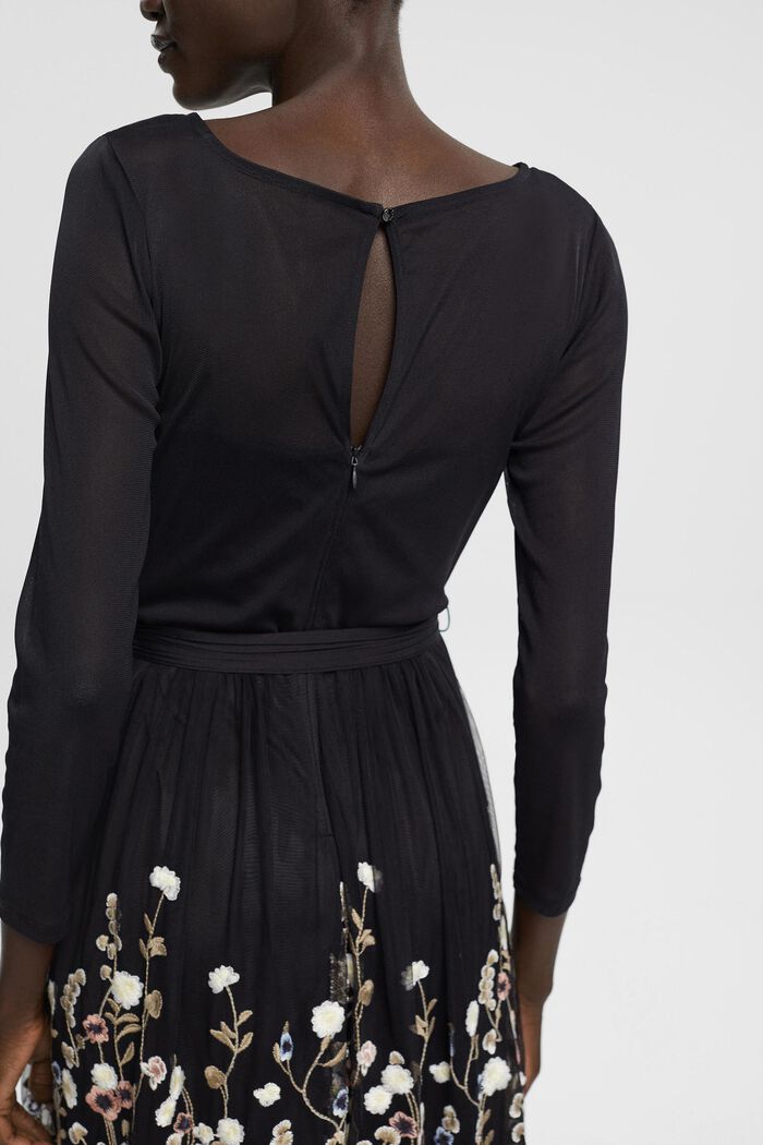 Šaty ze síťoviny s květinovou výšivkou, BLACK, detail image number 0