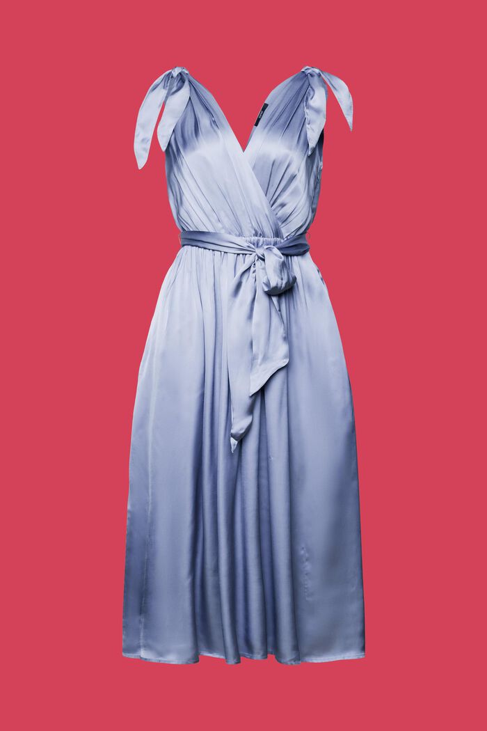 Saténové šaty s páskem a zavazováním na ramenou, LIGHT BLUE LAVENDER, detail image number 6