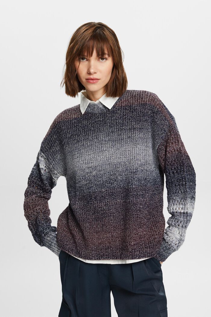 Volně pletený pulovr se stojáčkem, přechod barev, AUBERGINE, detail image number 2