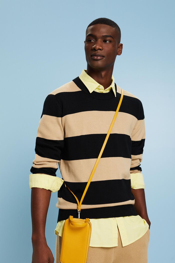 Vlněný bezešvý pulovr s proužky, BEIGE, detail image number 0