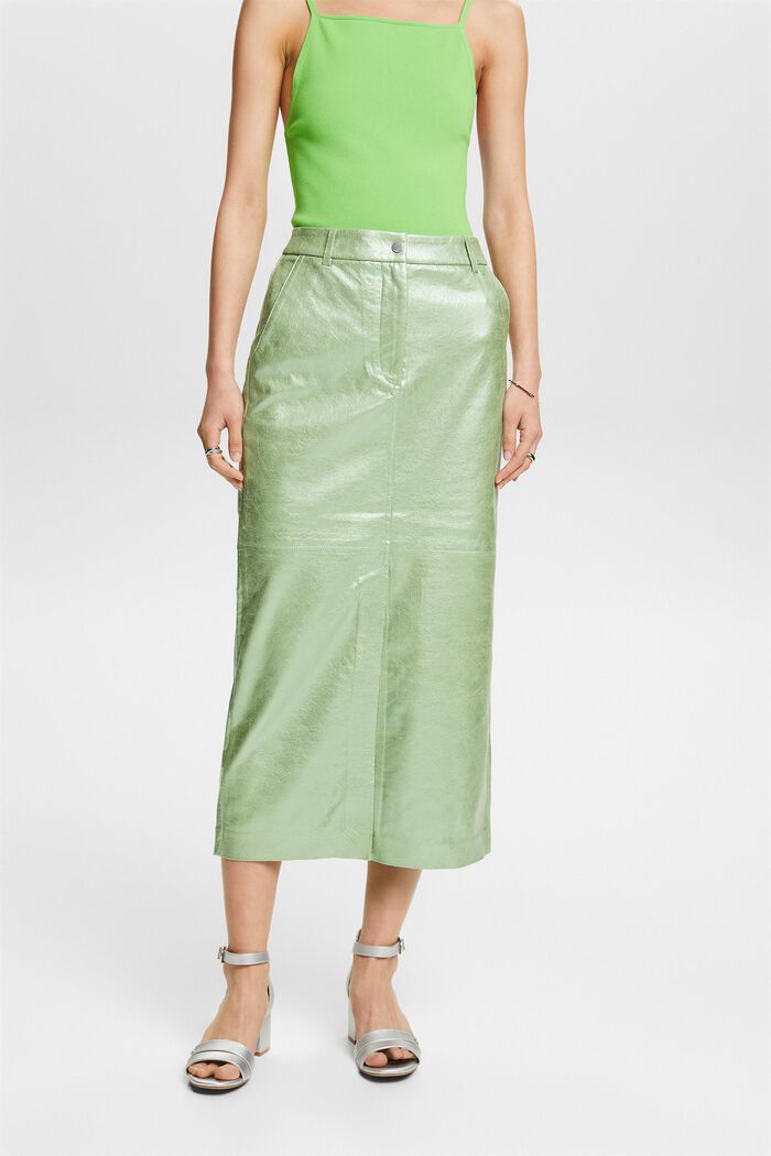 Metalická midi sukně s povrchovou úpravou, LIGHT AQUA GREEN, detail image number 0