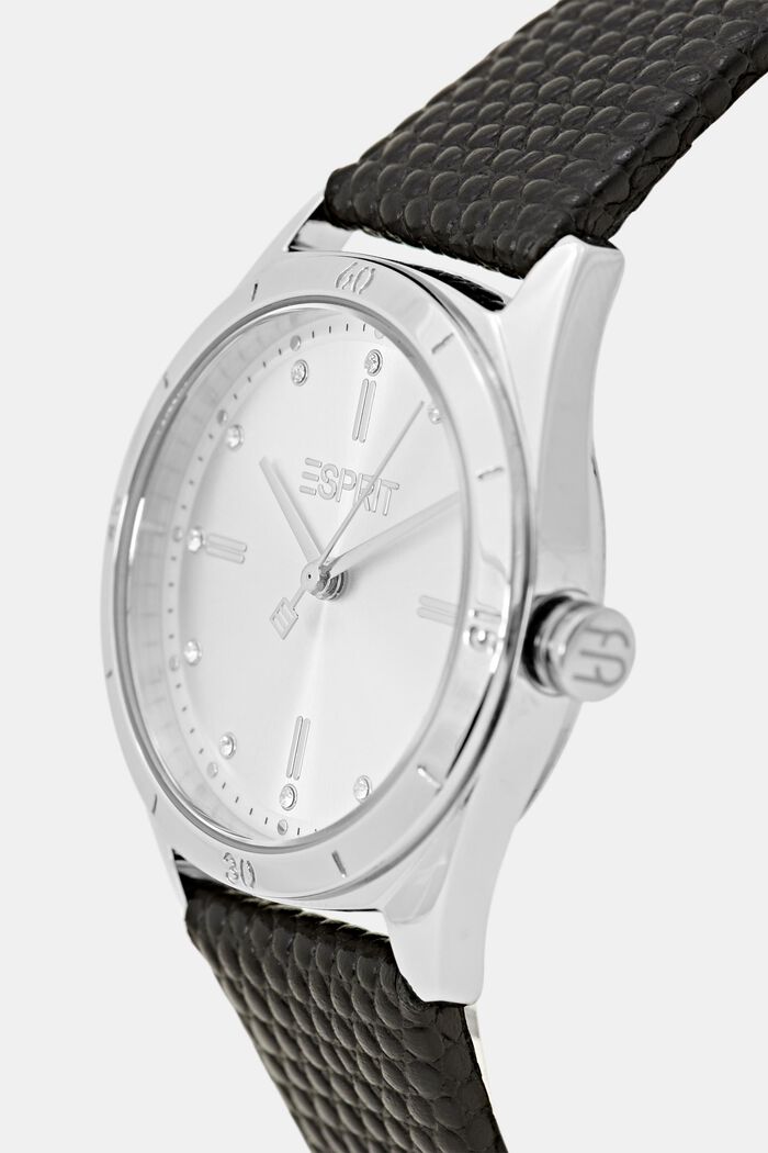 Nerezové hodinky se strukturovaným koženým páskem, BLACK, detail image number 1