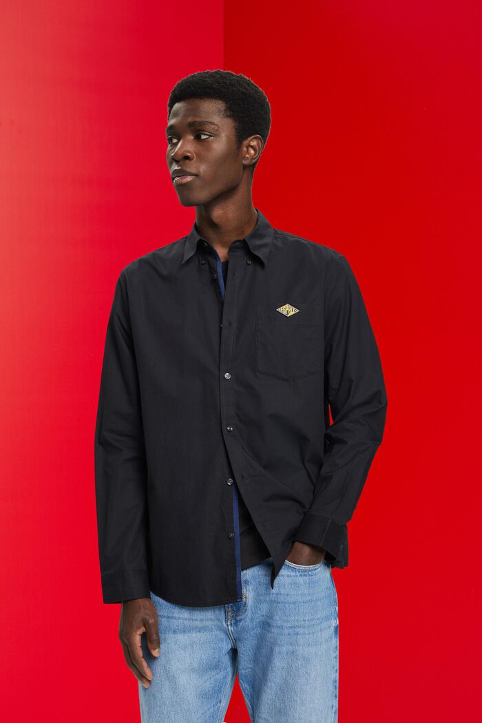 Bavlněná košile s límcem na knoflíky, BLACK, detail image number 0