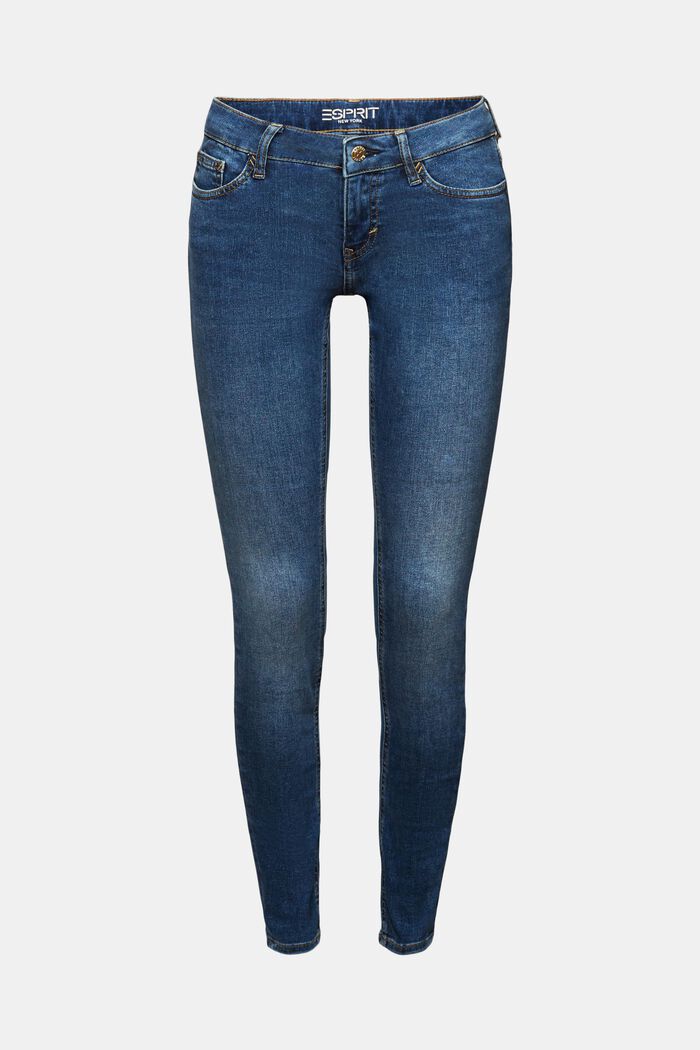 Z recyklovaného materiálu: skinny džíny s nízkým sedem, BLUE MEDIUM WASHED, detail image number 7