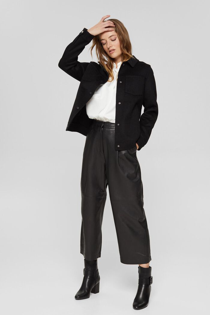 Z kůže: Kalhotová sukně s vysokým pasem, BLACK, detail image number 1
