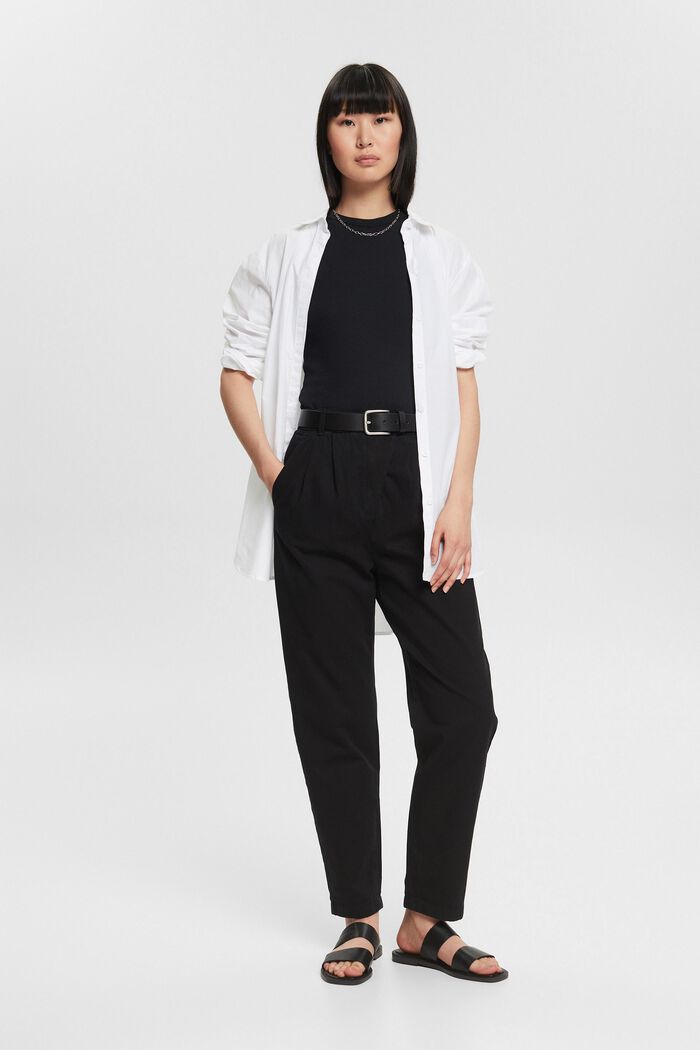 Kalhoty chino s vysokým pasem, 100% bavlna Pima, BLACK, detail image number 1