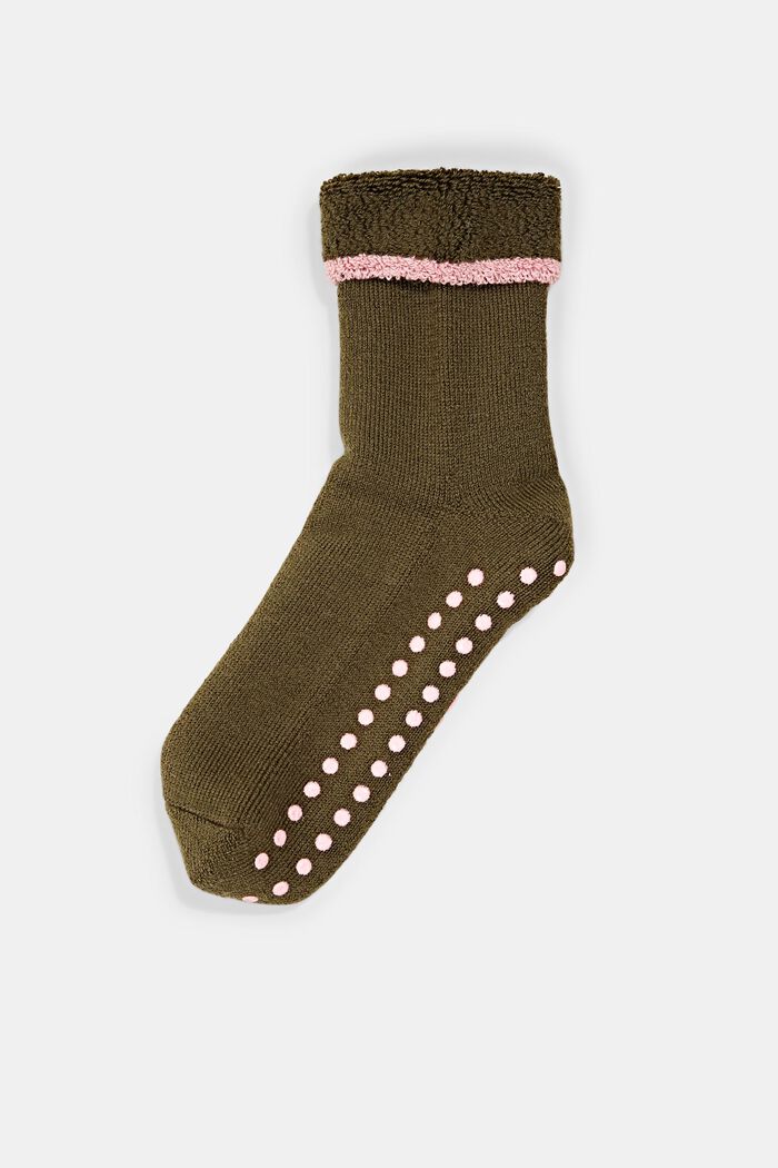 Měkké protiskluzové ponožky, směs s vlnou, OLIVE, detail image number 0