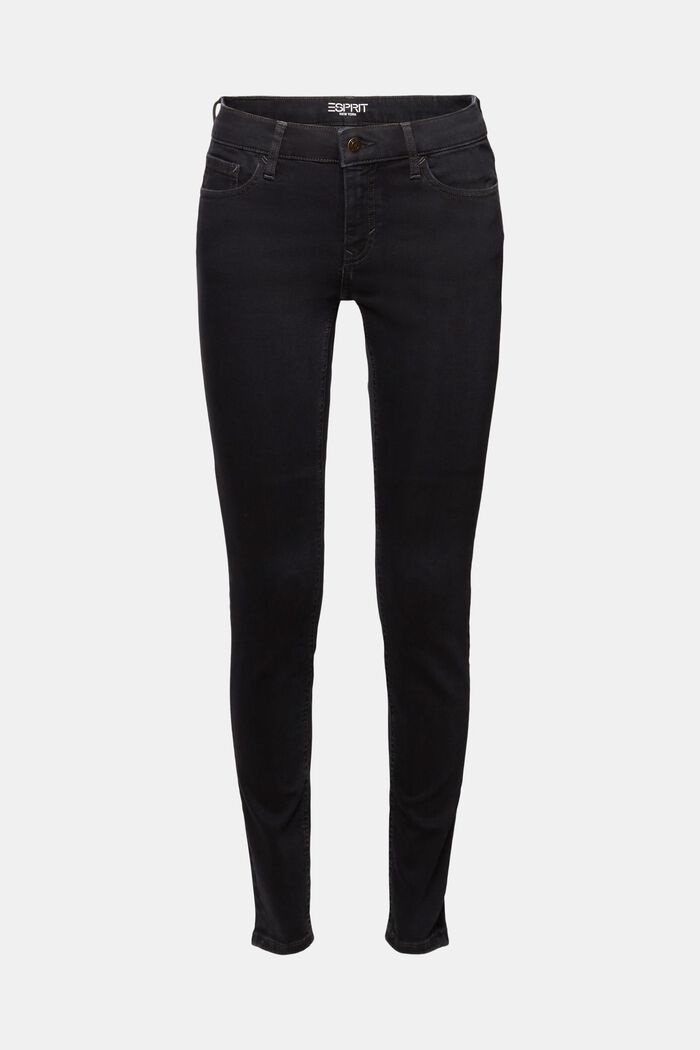 Z recyklovaného materiálu: skinny džíny se střední výškou pasu, BLACK DARK WASHED, detail image number 7