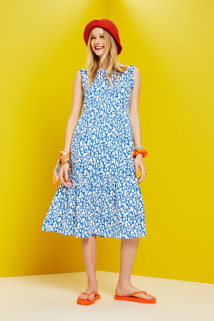 Vzorované žerzejové midi šaty, 100% bavlna, BRIGHT BLUE, detail image number 0